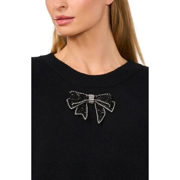 NWT CECE CREW NECK LONG PUFF SLEEVE RHINESTONE BOW KNIT SWEATER SMALL - Picture 3 of 11